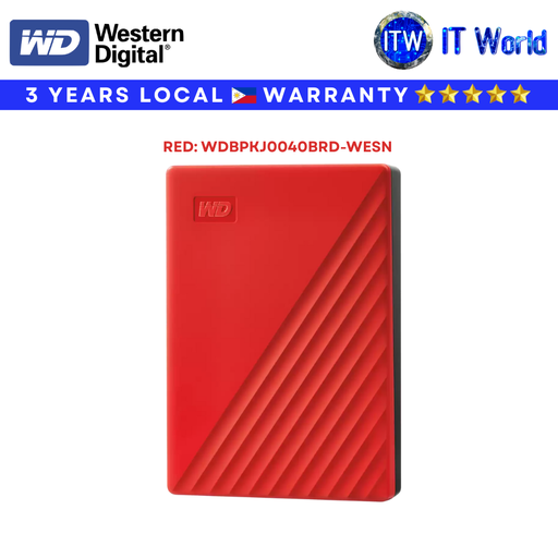 [WDBPKJ0040BRD-WESN] Western Digital 4TB My Passport External Hard Drive – Red