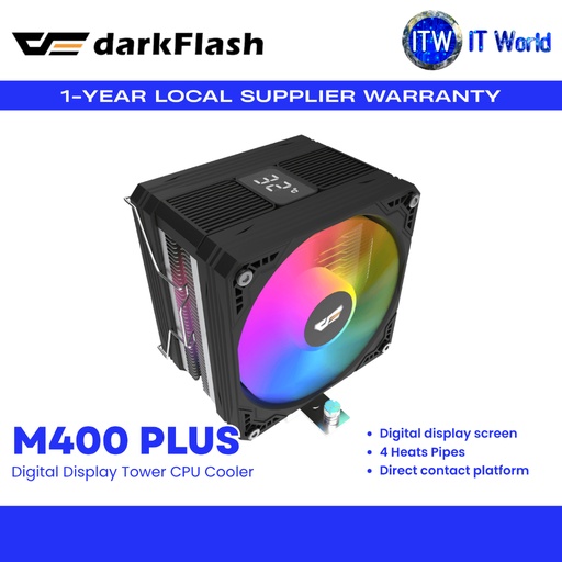 [M400 PLUS (BLACK)] M400 PLUS Tower CPU Cooler / Digital Display 4 DarkFlash at Pipes Intel/AMD - Black | itw