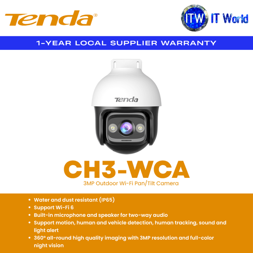 [CH3 V2.0] Tenda CH3-WCA 3MP Outdoor Wi-Fi Pan/Tilt Camera (CH3) | itw