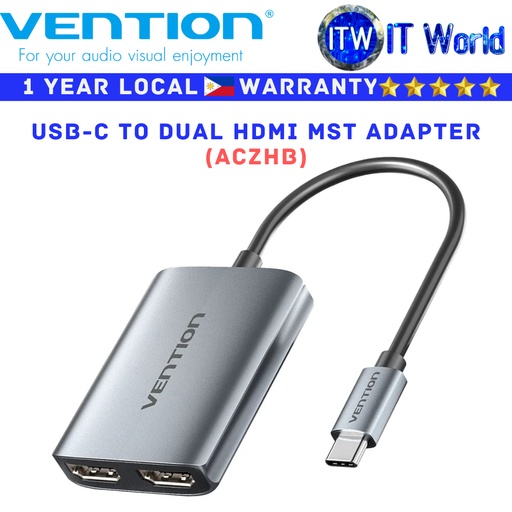 [ACZHB] Itw | Vention Adapter ACZHB USB-C to Dual HDMI MST Adapter Nickel-Plated - 0.15M
