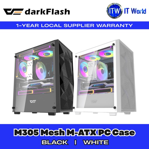 [M305 MESH (BLACK)] DarkFlash M305 Mesh M-ATX PC Case Mesh Front Tempered Glass / USB 3.0 Industrial Design | itw (Black)