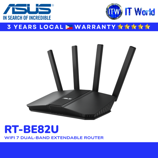 [RT-BE82U] ASUS RT-BE82U WiFi 7 Dual-Band Router | 6500 Mbps | 2.5GbE x5 | AiMesh | AiProtection | itw