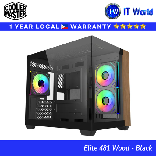 Cooler Master Tower Case Elite 481 Wood mATX | Dual Glass + Wood | Black / White | itw