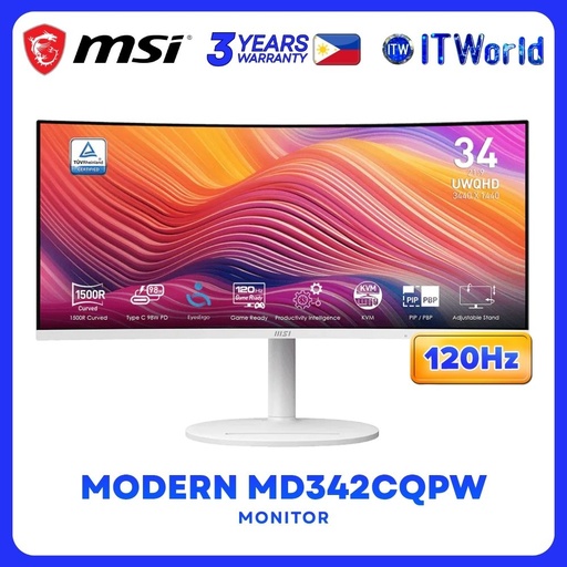 [MD342CQPW] MSI Modern MD342CQPW - 34" 3440x1440 UWQHD / 120Hz / VA / 1ms MPRT, 4ms GTG / 1500R Curved Monitor 