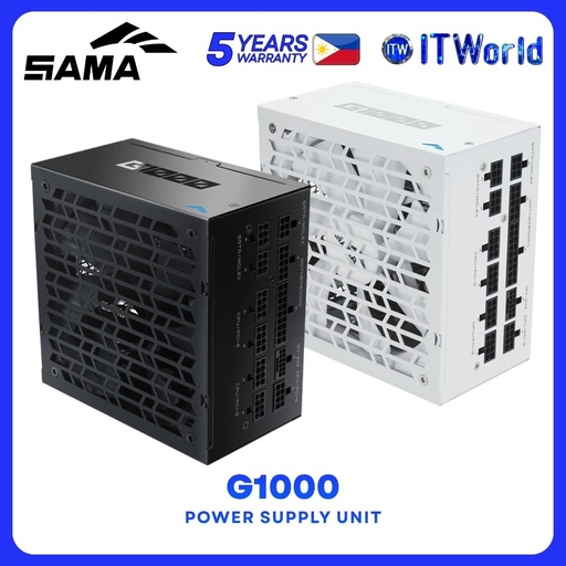 Sama G1000 1000W 80Plus Gold ATX 3.1 Compliant Fully Modular Power Supply Unit - Black | White