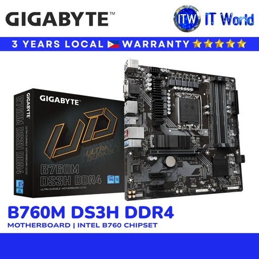 [GA-B760M-DS3H-DDR4-GEN5] Gigabyte Motherboard B760M DS3H DDR4 | Intel 14th/13th/12th Gen / DDR4 / PCIe 4.0 / 2.5GbE LAN | itw