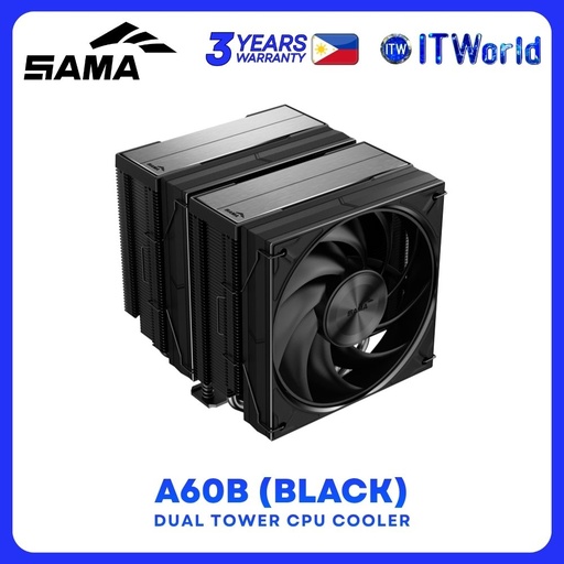 [A60-BKWNNXOX-G] SAMA A60B Black Dual Tower CPU Cooler - 265W TDP / Dual 120mm Fans A60-BKWNNXOX-G