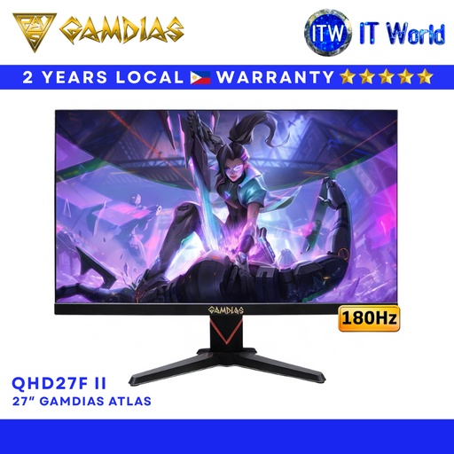 [QHD27F II] GAMDIAS Atlas QHD27F II 27" 180Hz / 2560x1440 2K QHD / Gaming Monitor 0.5ms IPS (QHD27F II) | itw