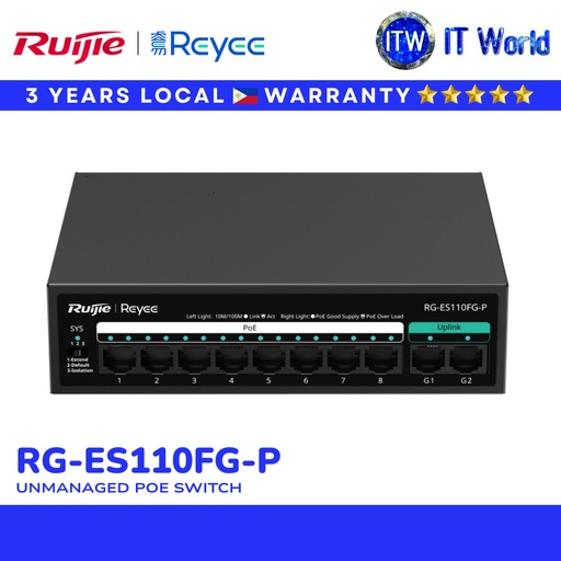 [RG-ES110FG-P] Ruijie RG-ES110FG-P 8 Port Gigabit PoE Switch Unmanaged PoE Switch (RG-ES110FG-P) | itw