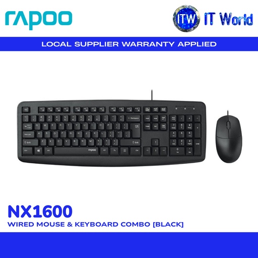 [NX1600 Wired Combo] Rapoo NX1600 Wired Keyboard & Mouse Combo / Spill-Resistant / 1600 DPI (NX1600 Wired Combo) | itw