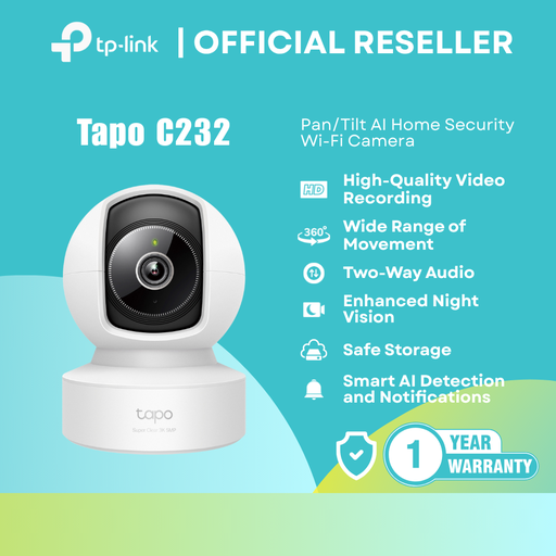 [Tapo C232] TP-Link Tapo C232 3K 5MP Pan/Tilt AI Wi-Fi Home Security Camera / Night Vision / Smart Alerts | itw