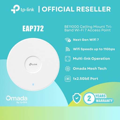 [EAP772] TP-Link Omada EAP772 | BE11000 Tri-Band Wi-Fi 7 / 2.5GbE / Ceiling Mount Access Point | itw