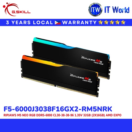 [F5-6000J3038F16GX2-RM5NRK] G.Skill DDR5-6000 CL30 Ripjaws M5 Neo RGB | 32GB (2x16GB) / AMD EXPO | itw