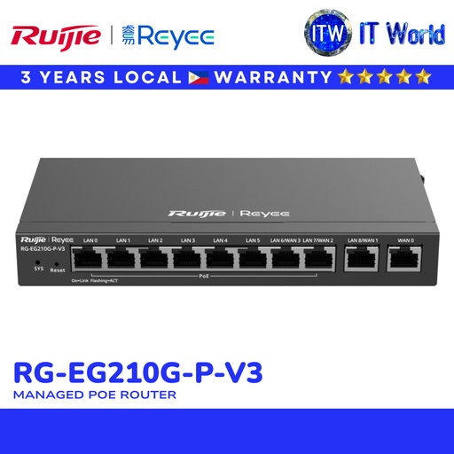 [RG-EG210G-P-V3] Ruijie Reyee RG-EG210G-P-V3 10-Port Gigabit Cloud Managed PoE Router (RG-EG210G-P-V3) | itw