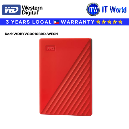 [WDBYVG0010BRD-WESN] Western Digital 1TB My Passport External Hard Drive – Black / Sky Blue / Red / White | itw