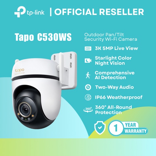 [Tapo C530WS] TP-Link Tapo C530WS | Outdoor Pan/Tilt Wi-Fi Camera / 3K 5MP / AI Detect / Color Night Vision | itw