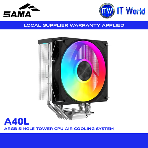 [A40-XXWAYXOX-G] SAMA A40L Air Cooling | ARGB 240W TDP / 120mm ARGB Fan / Intel & AMD Support (A40-XXWAYXOX-G) | itw