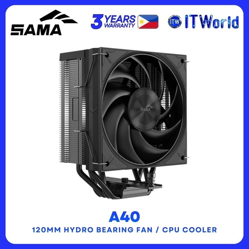 [A40-BKWNNXOX-G] SAMA A40 CPU Cooler - 240W TDP / 120mm Hydro Bearing Fan / Intel & AMD Support A40-BKWNNXOX-G