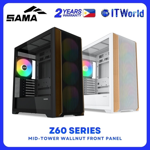 SAMA - Z60 - Mid-Tower ATX Case / Elegant Walnut Front Strips Z60-BKAWA4X1-GL / Z60-WHAWA4X1-GL