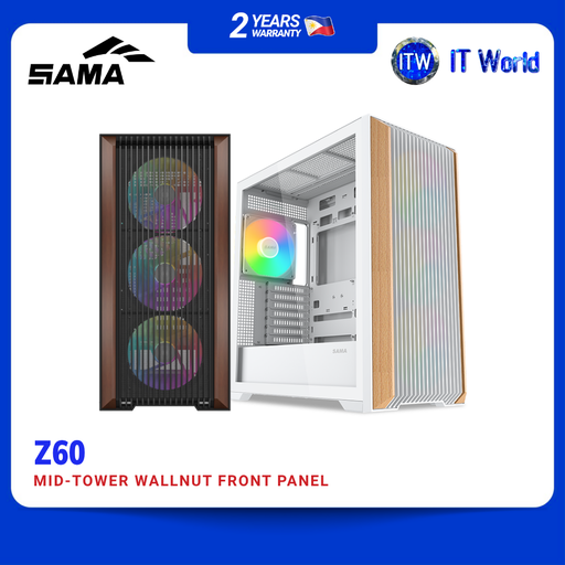 SAMA Z60 Walnut Wood Case | ATX / E-ATX / 4× ARGB Fans / Tempered Glass / Type-C | itw