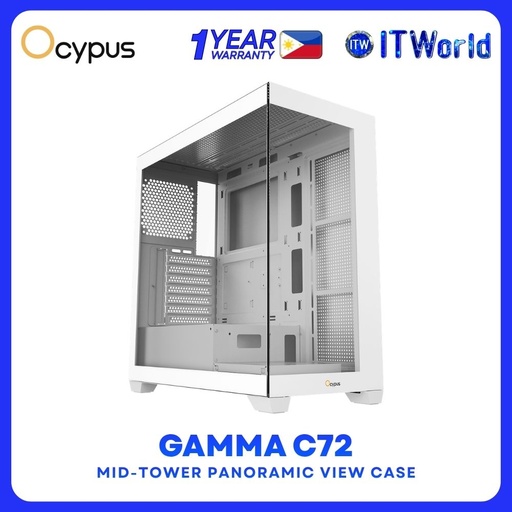 [GAMMA-C72-WHD000XX-GL] Ocypus Gamma C72 Mid-Tower Case Panoramic Tempered Glass - ATX / mATX / ITX - USB3.0 - White
