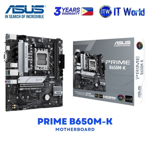 [ASUS PRIME B650M-K] ASUS Motherboard PRIME B650M-K AM5 DDR5 PCIe 5.0 2.5GbE Micro-ATX 