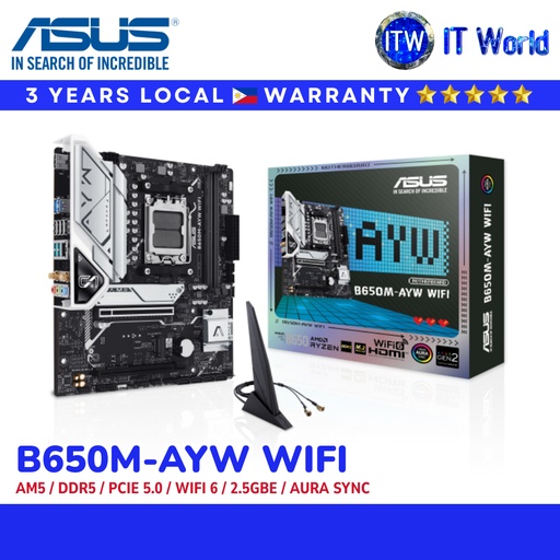 [ASUS B650M-AYW WIFI] ASUS B650M-AYW WIFI Motherboard AM5 DDR5 PCIe 5.0  WiFi 6 2.5GbE Aura Sync