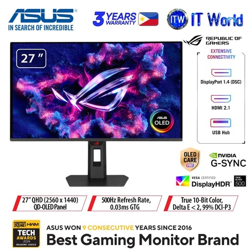 [XG27AQDPG] ASUS ROG Strix OLED XG27AQDPG - 27" 2560x1440 QHD / 500Hz / QD-OLED / 0.3ms GTG / Gaming Monitor