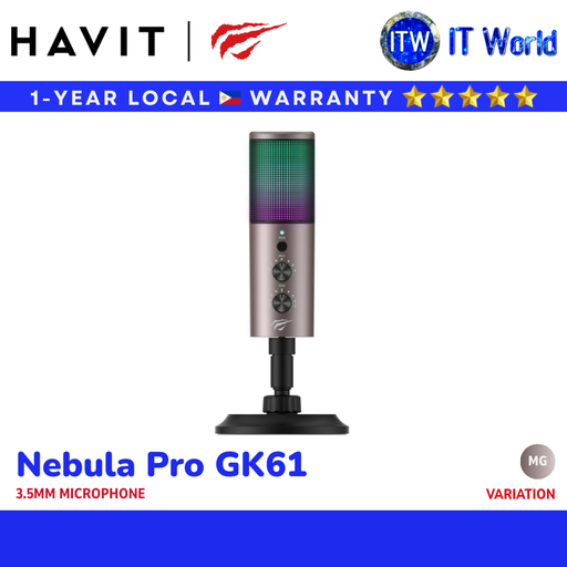 [Nebula Pro GK61 (Metallic Gray)] Havit Nebula Pro GK61 | Cardioid Mic / USB-C + 3.5mm / Noise Reduction / 192kHz Hi-Res | itw