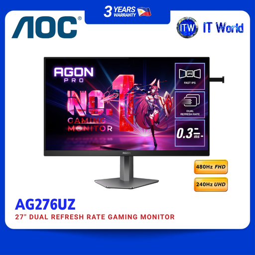 [AG276UZ] AOC AGON PRO AG276UZ 27", Fast IPS, 4K 3840×2160 240Hz / FHD 1920×1080 480Hz Gaming Monitor