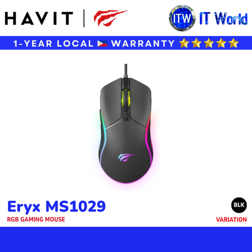 [Eryx MS1029 (Black)] Havit Eryx MS1029 | Gaming Mouse / 7200DPI / 6 Buttons / RGB Backlight | itw