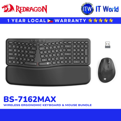 [BS-7162MAX] Redragon BS-7162MAX 2.4G Wireless Ergonomic Keyboard & Mouse Bundle (Black) | itw