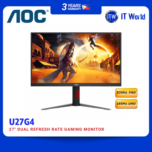 [AOC U27G4 160HZ/320HZ] AOC - U27G4 Gaming Monitor - 27" 4K 320Hz 1920 × 1080 FHD - 160Hz 3840 × 2160 UHD | itw