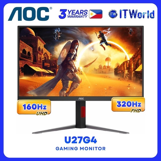 [AOC U27G4 160HZ/320HZ] AOC U27G4 - 27" 3840x2160 4K UHD / 160Hz UHD, 320Hz FHD / Fast IPS / Dual mode Gaming Monitor