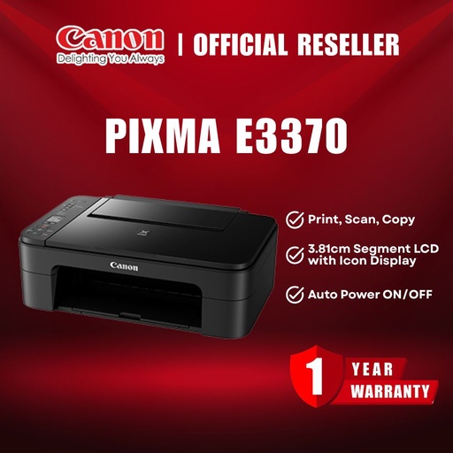[E3370] Canon Pixma E3370 Compact Wireless All-in-One with LCD for Low-Cost Printing Inkjet Printer