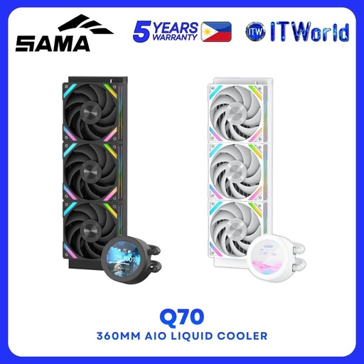 SAMA Q70 360mm AIO Liquid Cooler - Detachable LCD Screen / ARGB / Triple 120mm Hydraulic FDB Fans