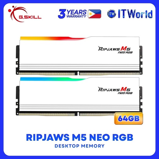 [F5-6000J3636F32GX2-RM5NRW] G.Skill Ripjaws M5 Neo RGB 64GB (2x32GB) DDR5-6000Mhz Dual Desktop Memory F5-6000J3636F32GX2-RM5NRW
