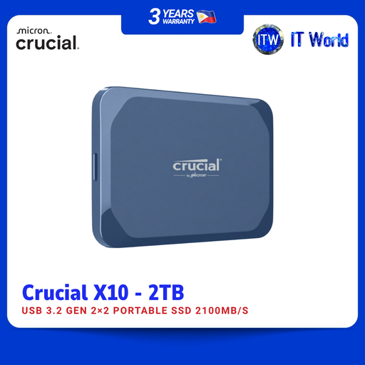 [CT2000X10SSD9] Crucial X10 2TB USB 3.2 Gen 2x2 2100MB/s Portable SSD  For PC, Mac & Console CT2000X10SSD9 itw