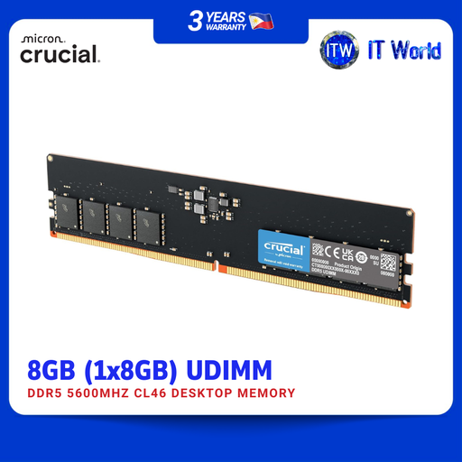 [CT8G56C46U5] Crucial 8GB (1x8GB) DDR5 5600MHz CL46 UDIMM Desktop Memory (CT8G56C46U5) | itw