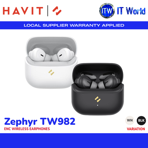 [Zephyr TW982 (white)] Havit Zephyr TW982 | TWS Earbuds / ENC + AI Call Noise Cancel / 33H Playtime / BT 5.4 | itw