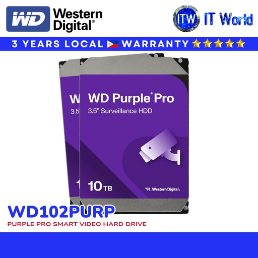 [WD102PURP] Western Digital 10TB SATA 3.5" Purple Pro Smart Video HDD (WD102PURP) | itw