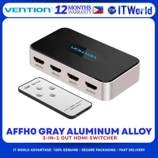 [AFFH0] Vention AFFG0 3-in-1 Out HDMI Switch 4K 30Hz Gray Aluminum Alloy itw