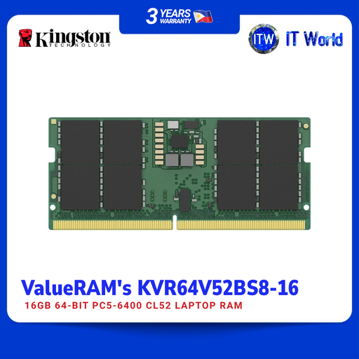 [KVR64V52BS8-16] Kingston KVR64V52BS8-16 DDR5 16GB 6400MHz CL52 Laptop Memory SODIMM itw