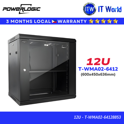 Powerlogic Data Cabinet 12U Tempered Glass Front Metal Rear Door (T-WMA02-6612 | T-WMA02-6412) | itw