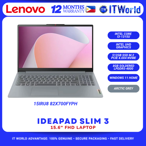 [IDEAPAD 3 15IRU8 82X700FYPH] Lenovo IdeaPad Slim 3 15.6” FHD 15IRU8 82X700FYPH i3-1315U 8GB RAM 512GB SSD Win11 Laptop
