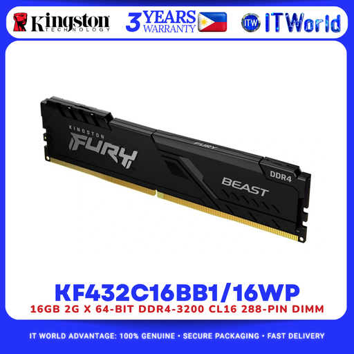 [KF432C16BB1/16WP] Kingston Fury Beast KF432C16BB1/16WP DDR4 RAM 16GB 3200MHz CL16 Desktop Memory