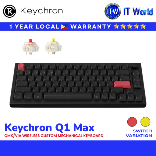 Keychron Q1 Max QMK/VIA Wireless Custom Mechanical Keyboard Carbon Black (Red/Banana Switch)