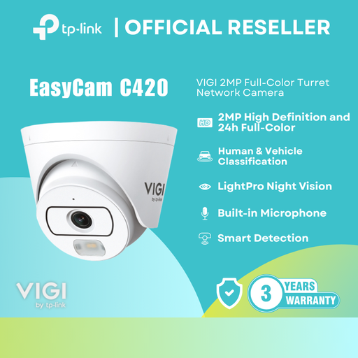 [EasyCam C420] TP-Link EasyCam C420 VIGI 2MP Full-Color Turret Network Camera PoE Built-in Mic itw