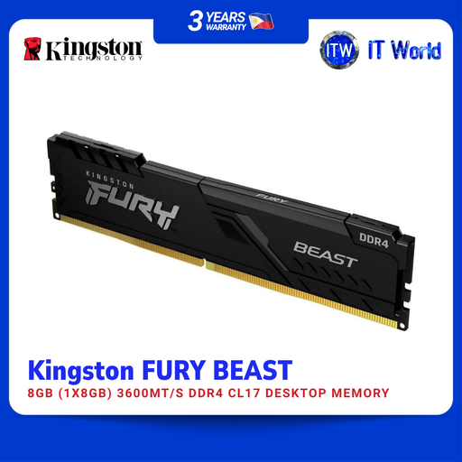[KF436C17BB/8] Kingston FURY Beast 8GB (1x8GB) 3600MT/s DDR4 CL17 Desktop Memory (KF436C17BB/8) | itw
