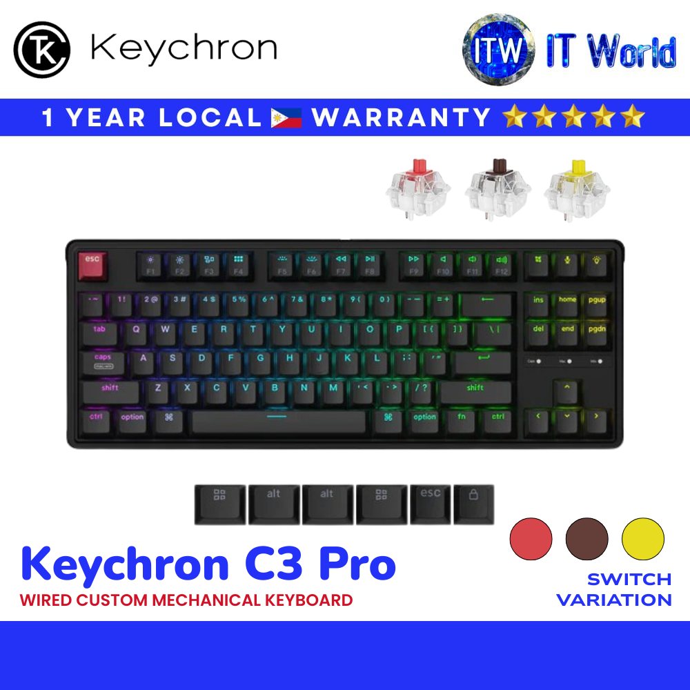 Keychron C3 Pro 8K QMK Wired Mechanical Keyboard RGB Hot-Swappable (Red ...
